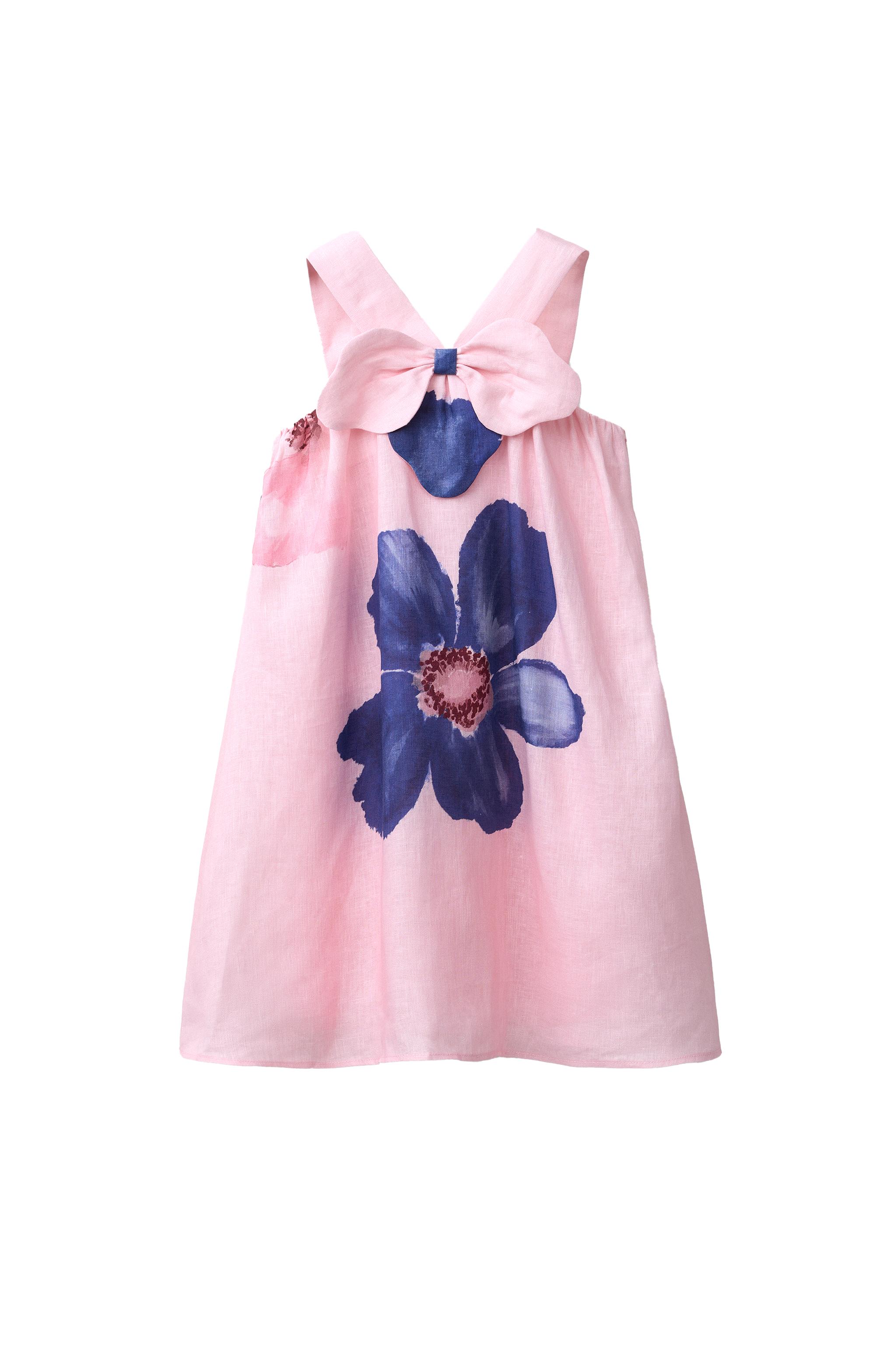 Zara - 100% Linen Floral Dress - Pink - 11-12 Years (58,3 Inches) - Kids