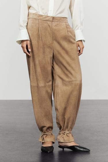 Suede pants with tie-hem detail — 553 2