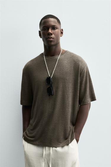 Zara HEMP - VISCOSE T-SHIRT - Chocolate