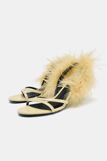SANDALES À TALONS MÉTALLISÉS PLUMES - Jaune de Zara - Image 6