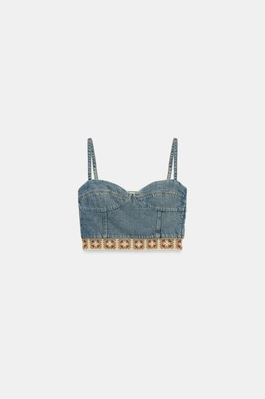 Z1975 DENIM CROCHET TOP - Mid-blue by Zara - Image 7