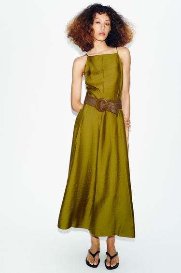 VESTIDO MIDI CINTURÓN - Khaki de Zara - Imagen 0
