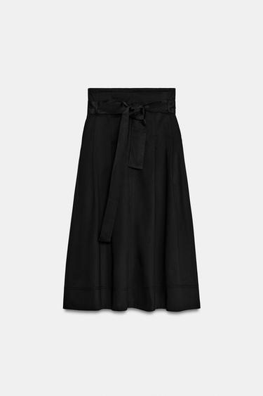 Zara ZW COLLECTION BELTED MIDI SKIRT - Black