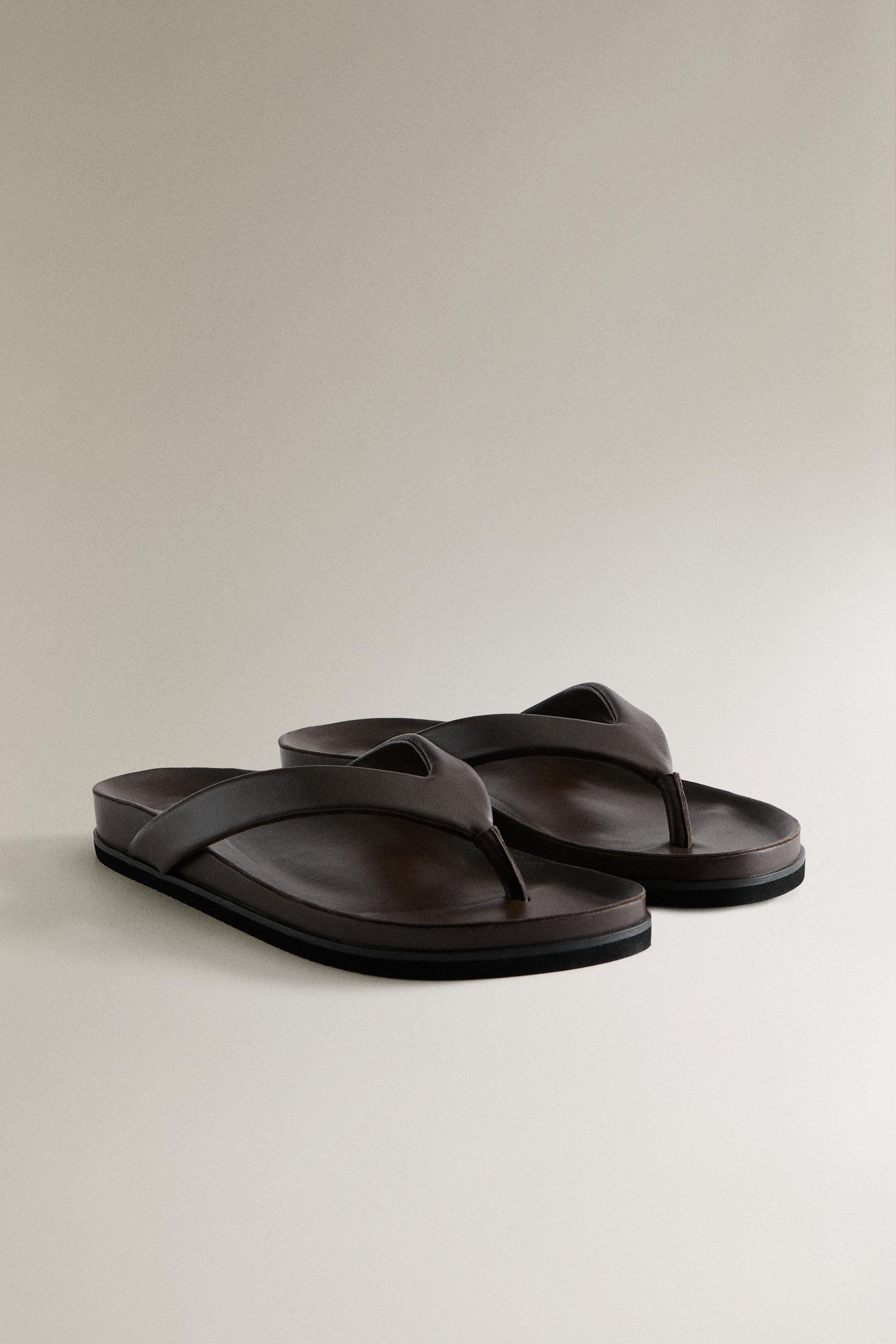 LEATHER STRAPPY SANDALS — Chocolate Brown
