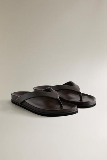 SANDALES CUIR À BRIDES - Marron chocolat de Zara - Image 1