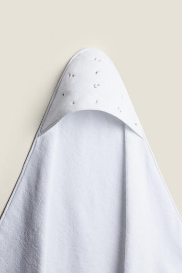 MOON AND STAR HOODED BABY TOWEL — Oyster-white 2