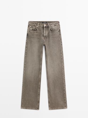 Jeans wide leg tiro medio - Gris / Natural de Zara