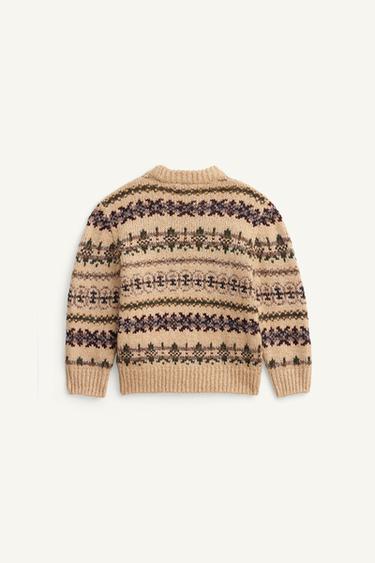 PULL EN MAILLE IMPRIMÉ À FRISE ÉDITION LIMITÉE - Beige / Marron clair de Zara - Image 4