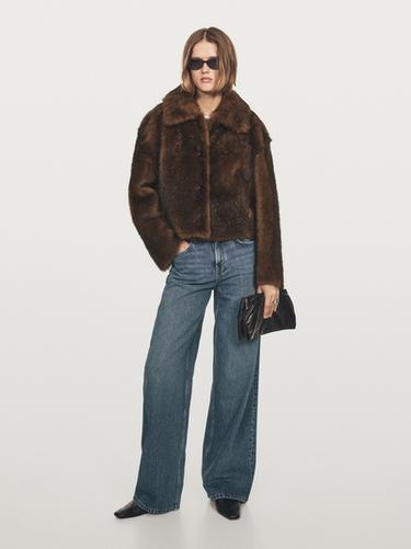 Manteau court en cuir avec fourrure - Marron de Zara - Image 0