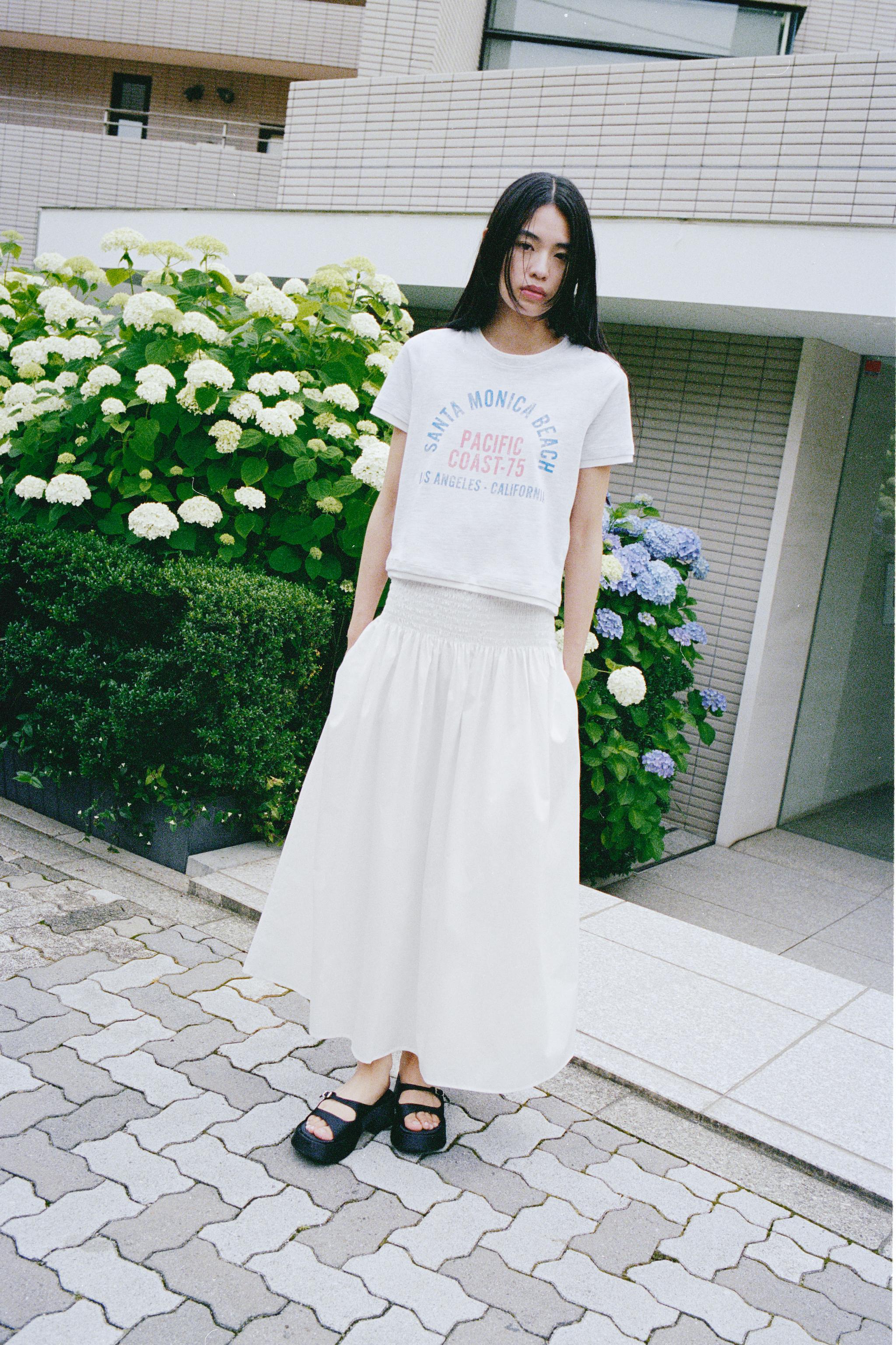 ポプリンミディスカート - ホワイト | ZARA Japan / 日本
