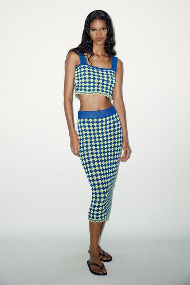 TEXTURED KNIT CROP TOP - Blue / Green by Zara - Image 0