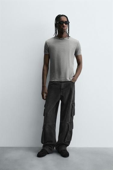 CAMISETA RIB BÁSICA - Cinza-vigoré da Zara