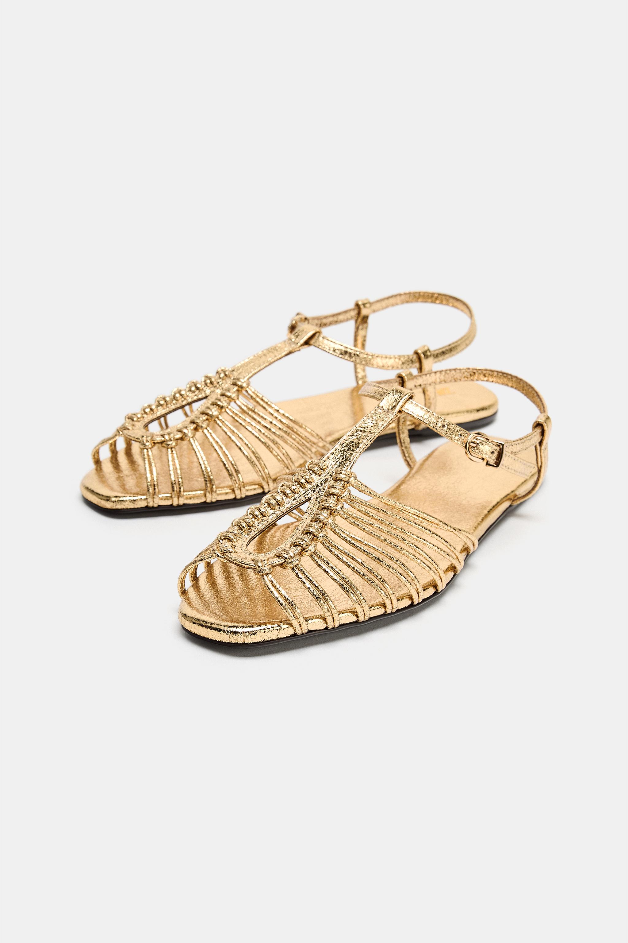 METALLIC FLAT CAGE SANDALS