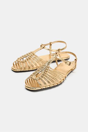 METALLIC FLAT CAGE SANDALS - Gold by Zara - Image 3