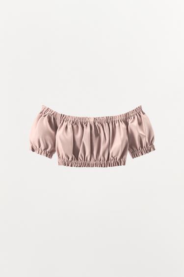 TOP EN CUIR 100 % PLIS - Rose pâle de Zara - Image 2