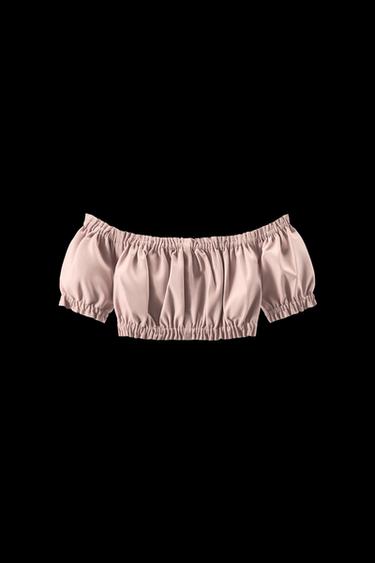 100% LEATHER GATHERED TOP - Pale pink by Zara - Image 0
