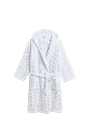 COTTON WAFFLE-TEXTURE BATHROBE - White by Zara