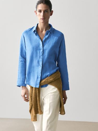 Camisa fluida 100% lino - Añil de Zara