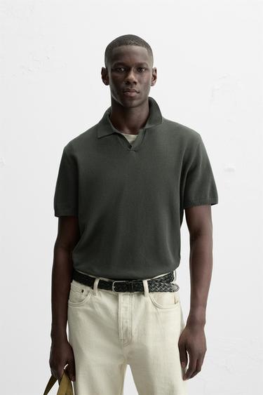 TRICOT POLO MET STRUCTUUR - kaki van Zara