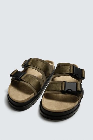 CHUNKY LEATHER SANDALS - Sea green by Zara