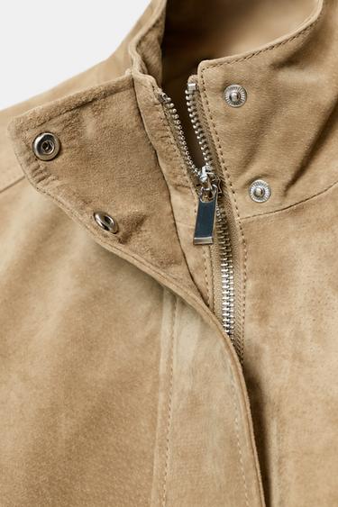 BLOUSON 100% CUIR DAIM COL MONTANT - Marron clair de Zara - Image 9
