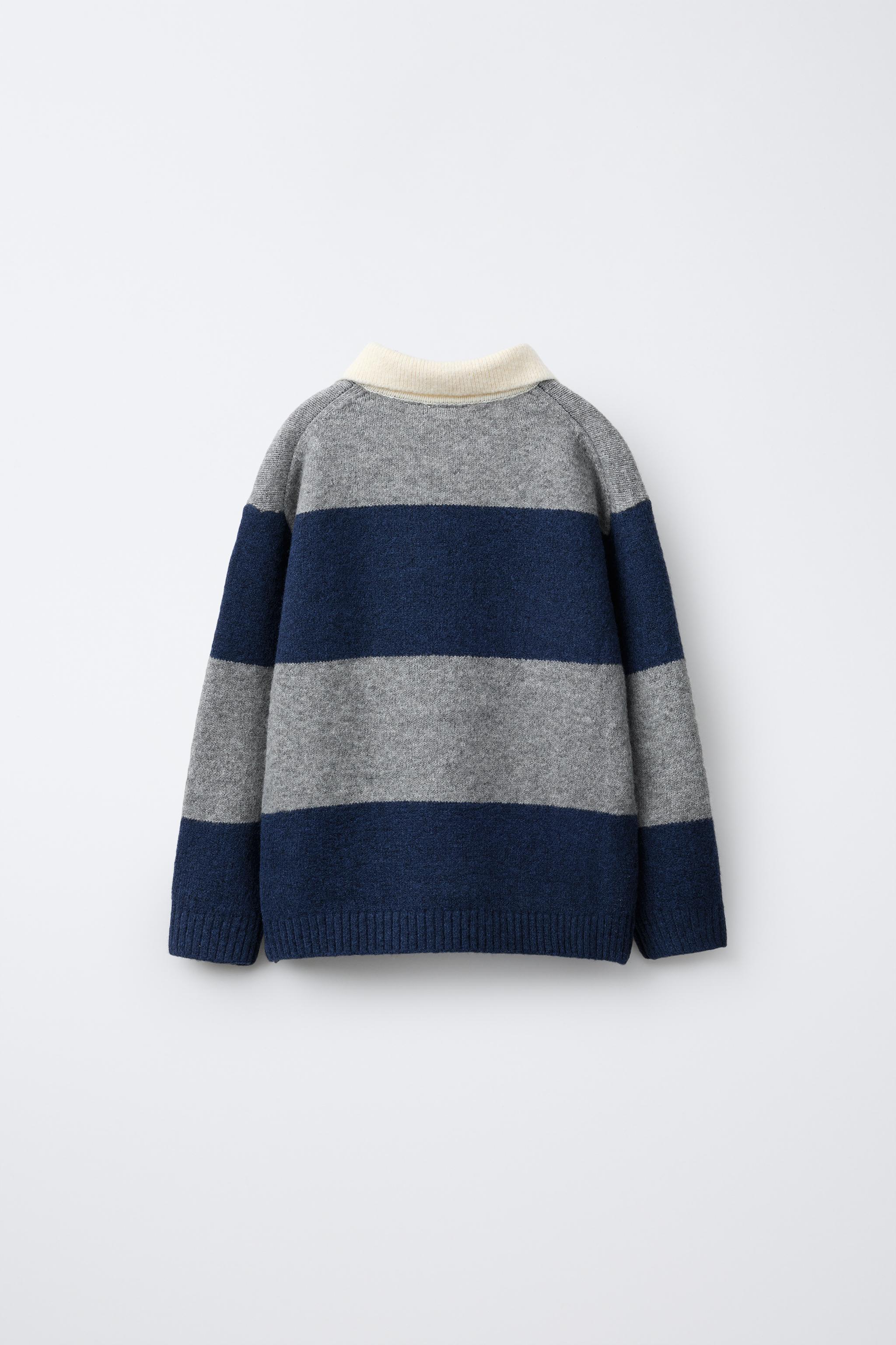 YグレーXS STRIPED KNIT POLO SWEATER - Gray / Blue | ZARA Canada