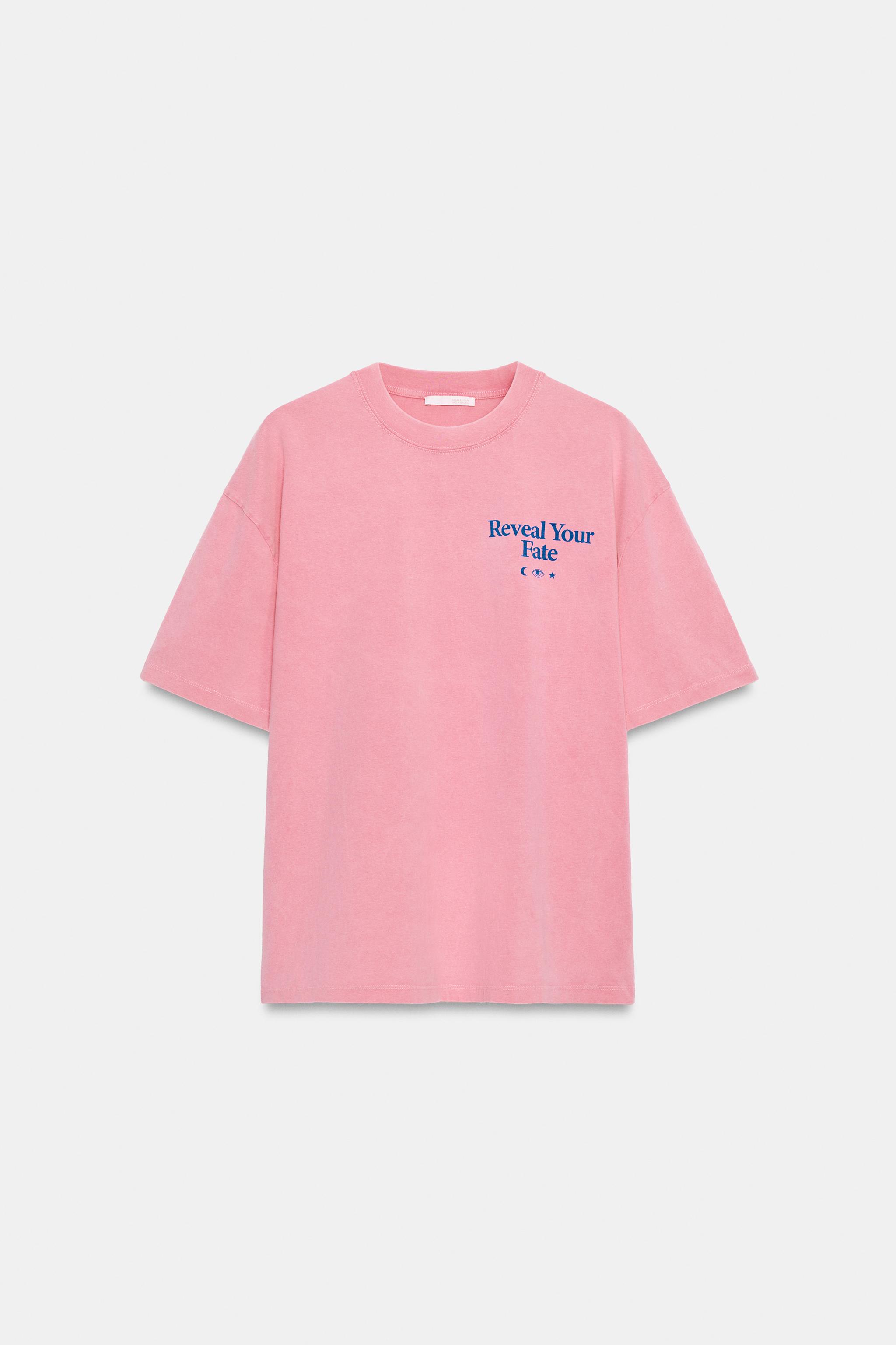 ウォッシュド加工テキストTシャツ - ピンク | ZARA Japan / 日本