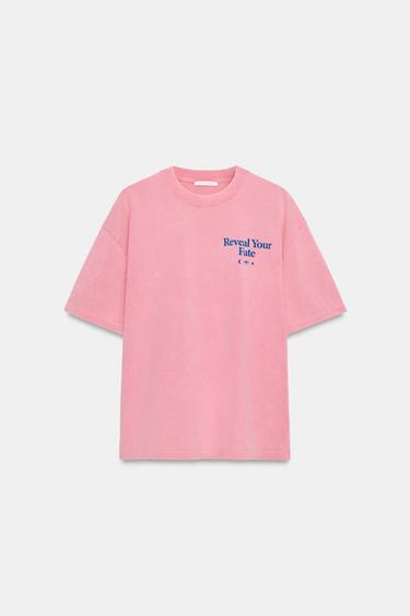 T-SHIRT MIT TEXT IN VERWASCHENER OPTIK - Rosa von Zara