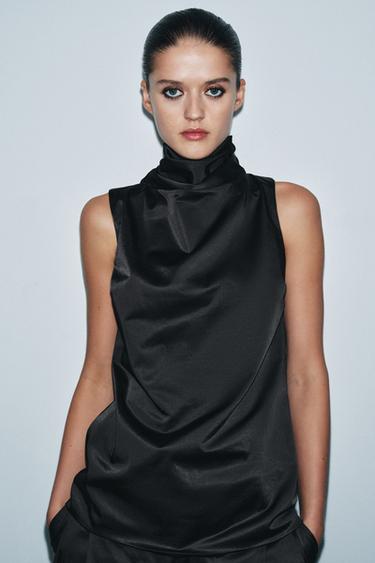 ZW COLLECTION SATIN SLEEVELESS TOP - Black by Zara