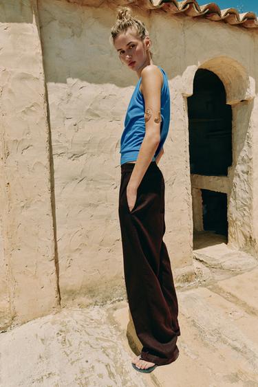PANTALON DROIT AVEC LIN - Marron foncé de Zara - Image 3