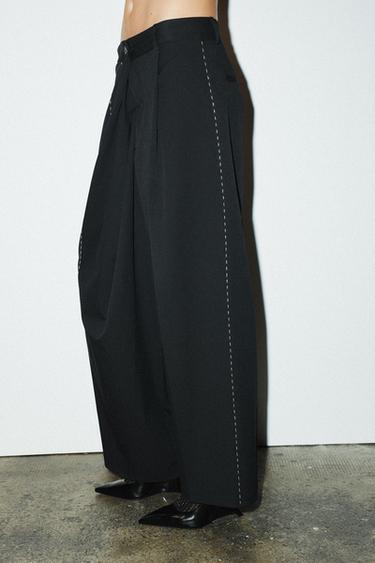 WRAPAROUND TROUSERS WITH TOPSTITCHING - Dark navy by Zara - Image 4