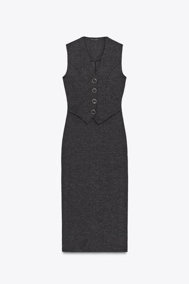 BUTTON MIDI DRESS - Dark anthracite by Zara - Image 5