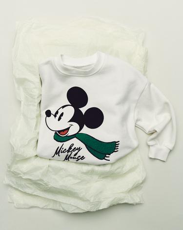 Zara MICKEY MOUSE AND FRIENDS © DISNEY EMBROIDERED FLOCKED SWEATSHIRT - Ecru