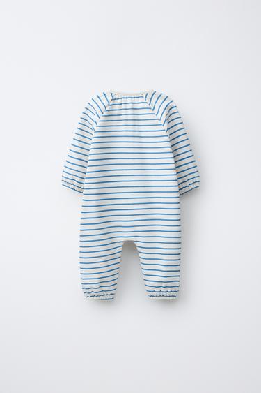 STRIPED JUMPSUIT WITH EMBROIDERED BUNNY - Blue by Zara - Image 1