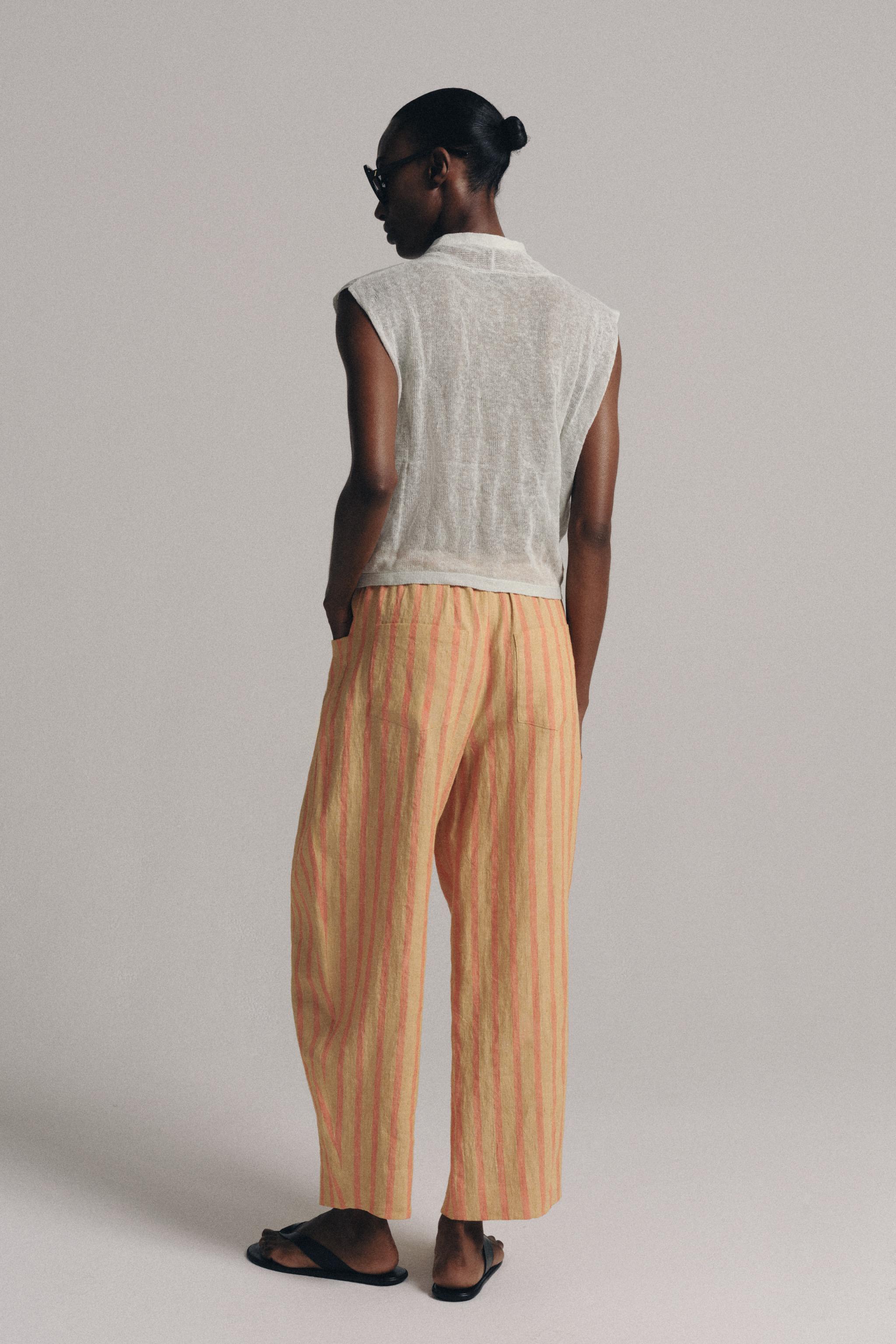 Zara ZW COLLECTION ÇİZGİLİ KETEN PANTOLON görsel 3