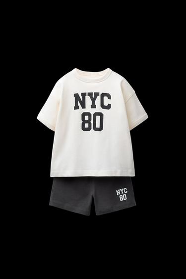 Zara SPORTY JOGGING T-SHIRT AND BERMUDA SET - Black / Ecru - Image 0