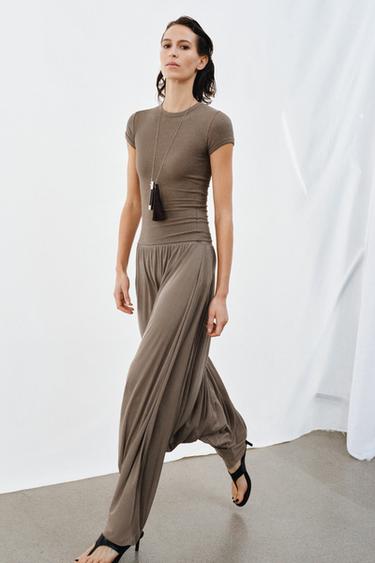 RUSTIC T-SHIRT WITH LINEN BLEND - Mink by Zara