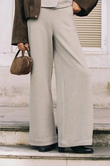 WIDE-LEG TWILL TROUSERS - Stone by Zara - Image 1
