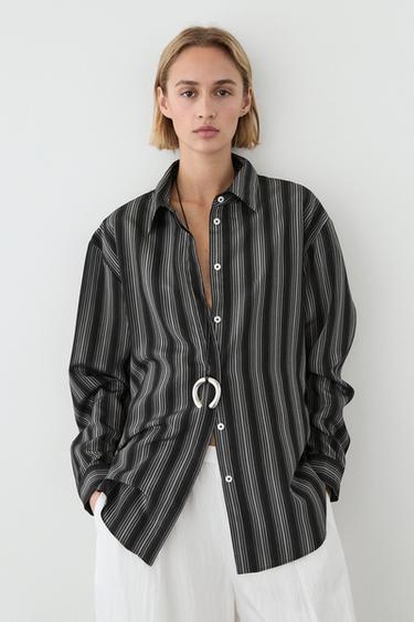 Camisa fluida detalle rayas - Negro de Zara