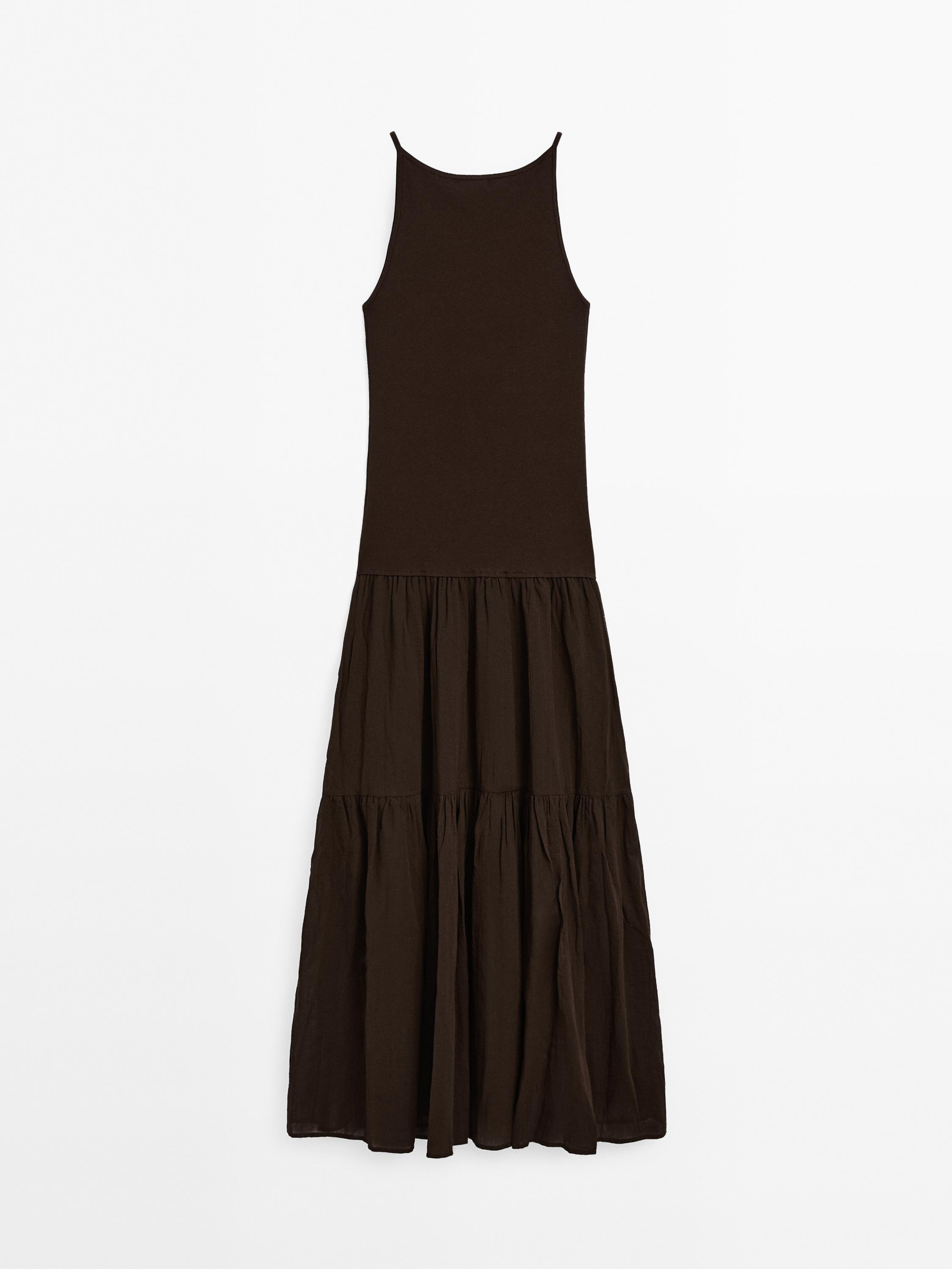 Long strappy cotton blend dress