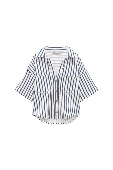 LINEN BLEND CROP SHIRT