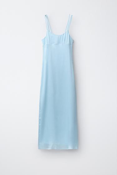 Zara 素色緞面洋裝 - 淡藍色