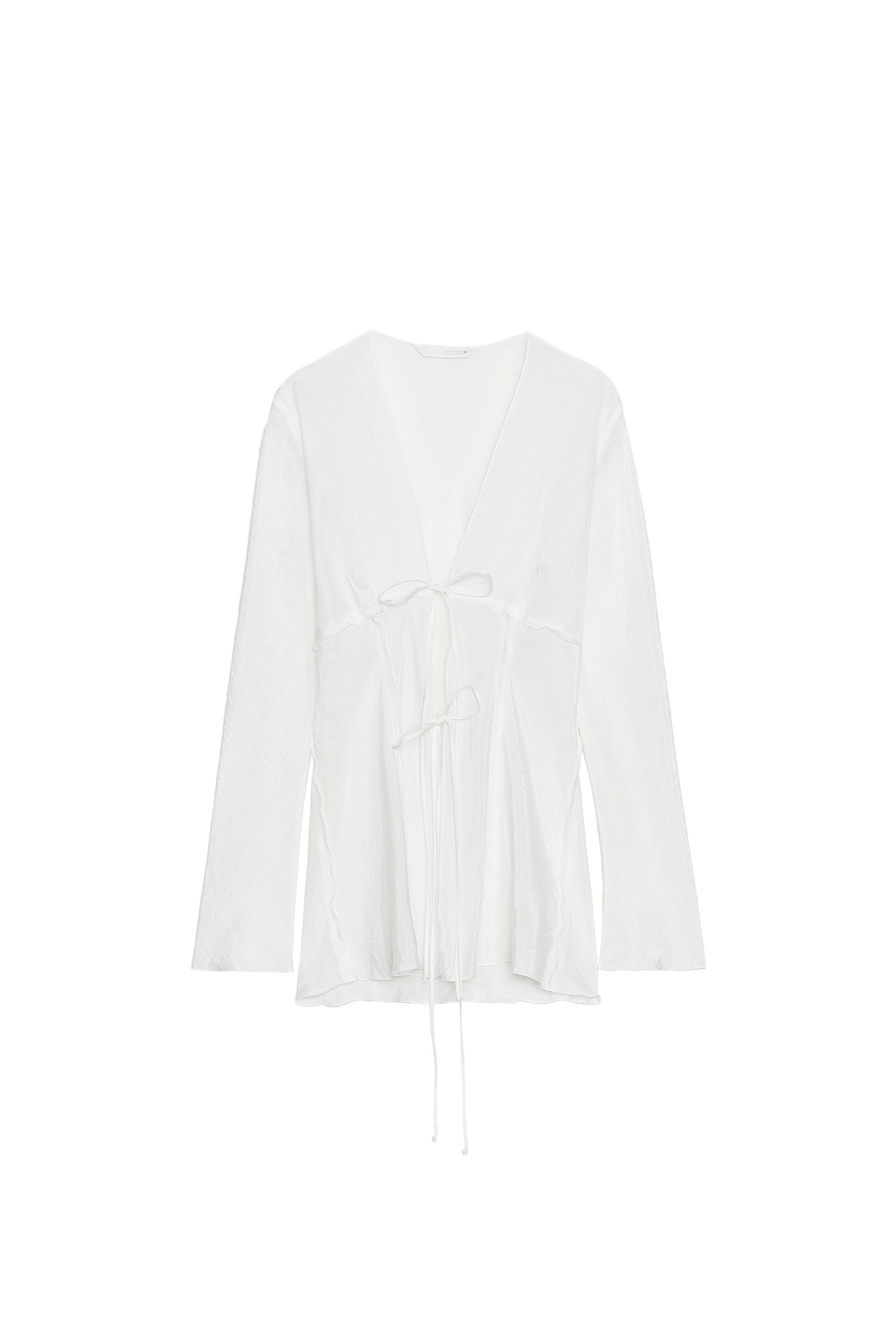 ZW COLLECTION TIE BLOUSE - Oyster-white | ZARA Canada