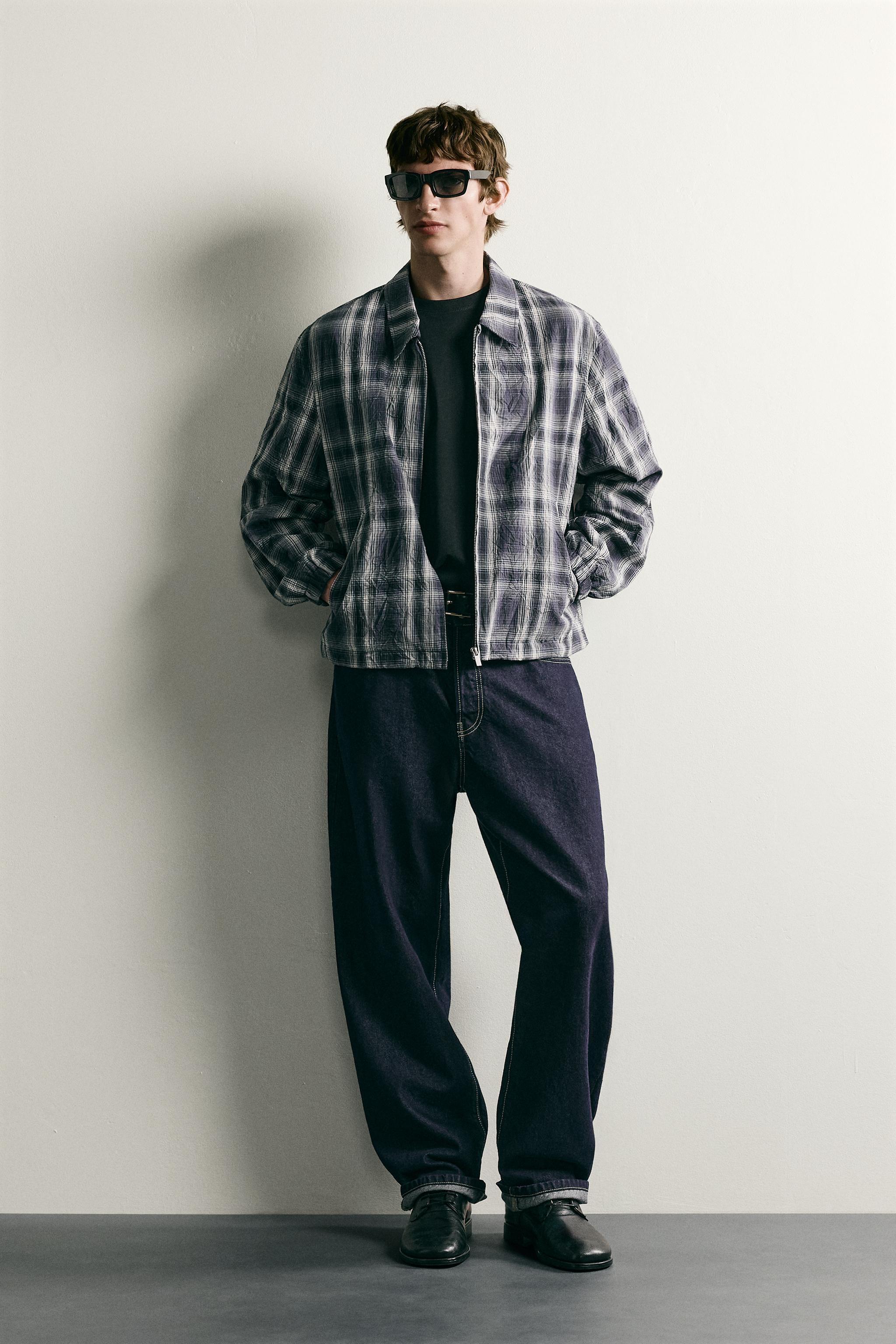RELAXED FIT CHECK JACKET - Blue | ZARA Saudi Arabia
