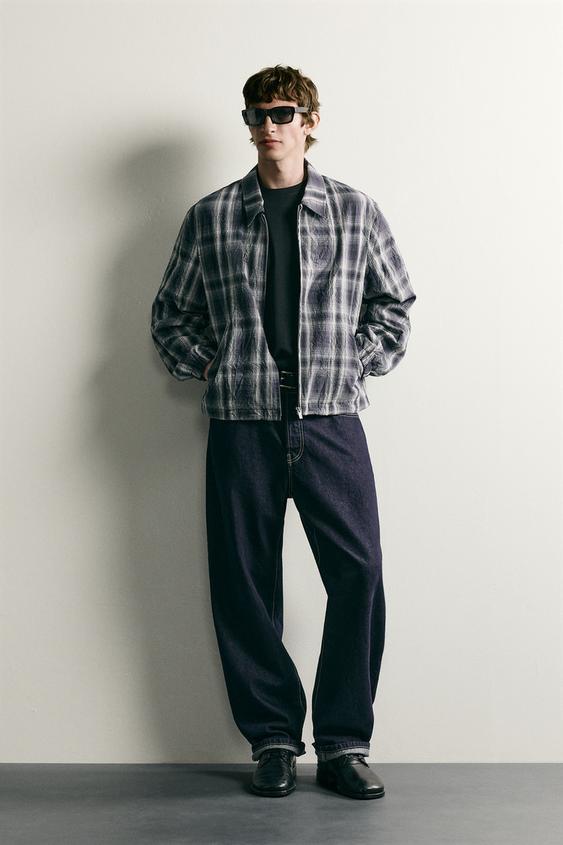 BLOUSON COUPE DÉCONTRACTÉE À CARREAUX - Bleu de Zara - Image 0