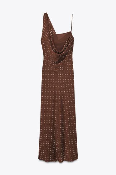 ROBE À POIS DÉCOLLETÉ DRAPÉ - Marron / Écru de Zara - Image 2