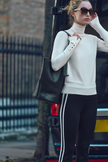 Zara BASIC BUTTONED KNIT SWEATER - Ecru