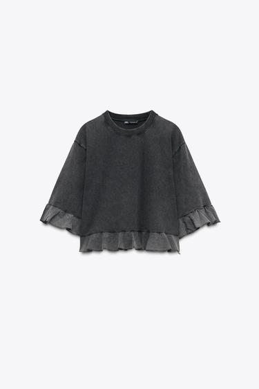 フリルTシャツライトグレーZaraのフリルTシャツ - ライトグレー 