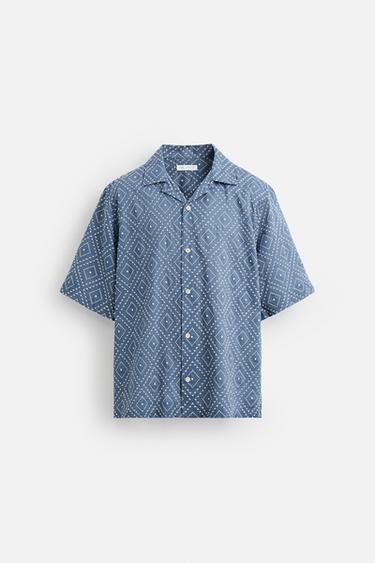 CONTRAST EMBROIDERY SHIRT - Blue by Zara