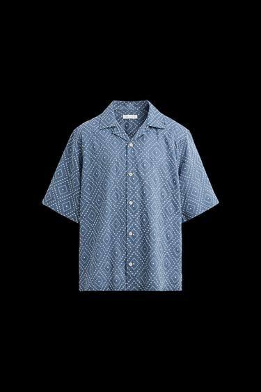 CAMISA BORDADOS CONTRASTE - Azul de Zara - Imagen 0